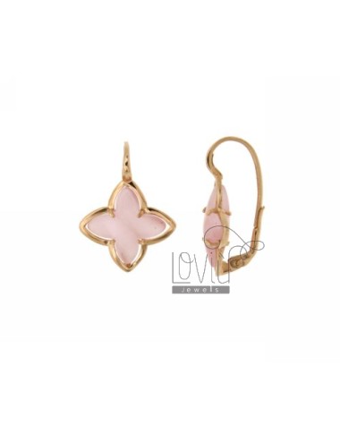 Orecchini a monachella fiore 4 punte con pietra idrotermale rosa perla 11p  in argento placcato oro rosa tit 925‰