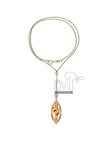 Necklace cable 45 cm with pending cop silver rhodium and copper