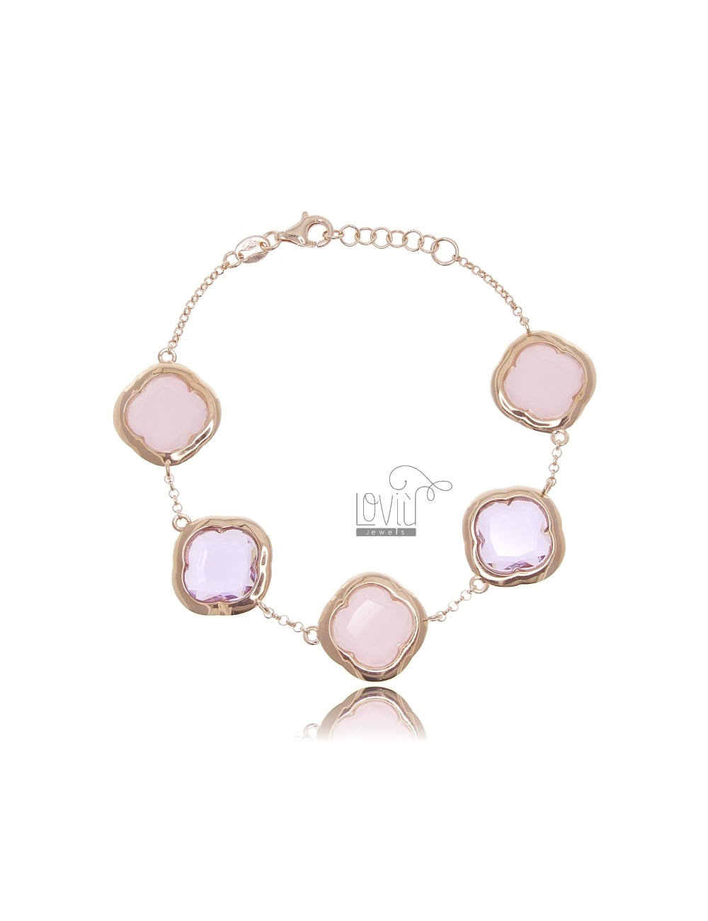 Comprar - Pulsera con 5 flores en plata rosa 925 con piedras hidrotérmicas  lila y rosa 18 cm - Pulseras con piedras - Loviù Jewels by White Label