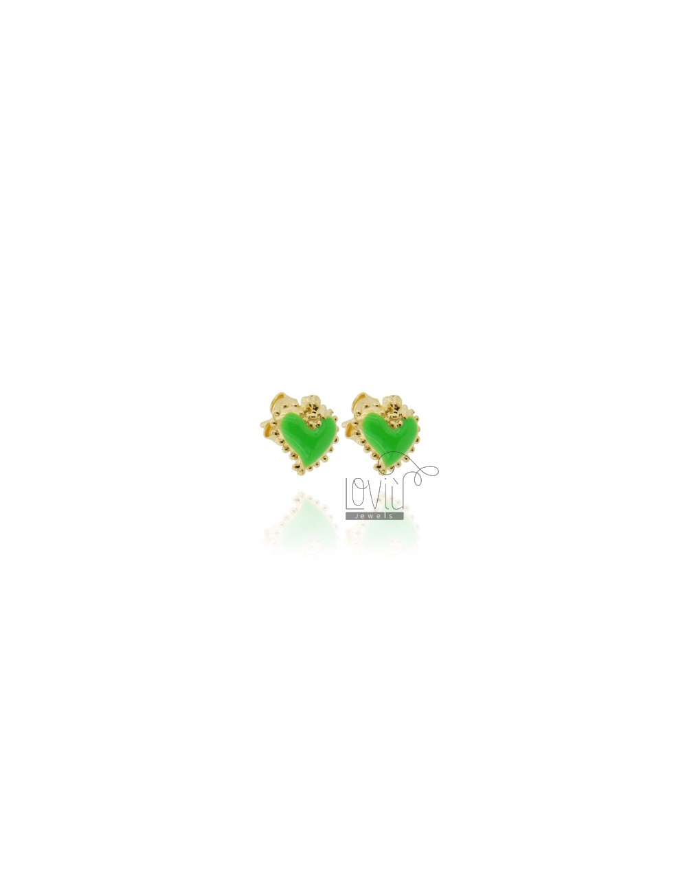 Lobo earrings sacred heart mm 13x10 in micro-cast silver gold plated tit  925 ‰ and green enamel